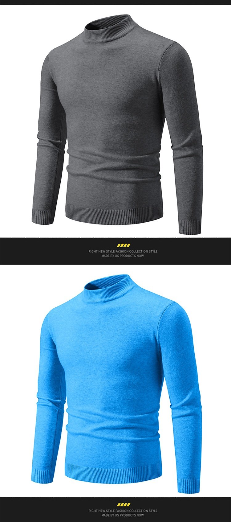 Men's Winter Solid Color Slim Fit Round Neck Sweater