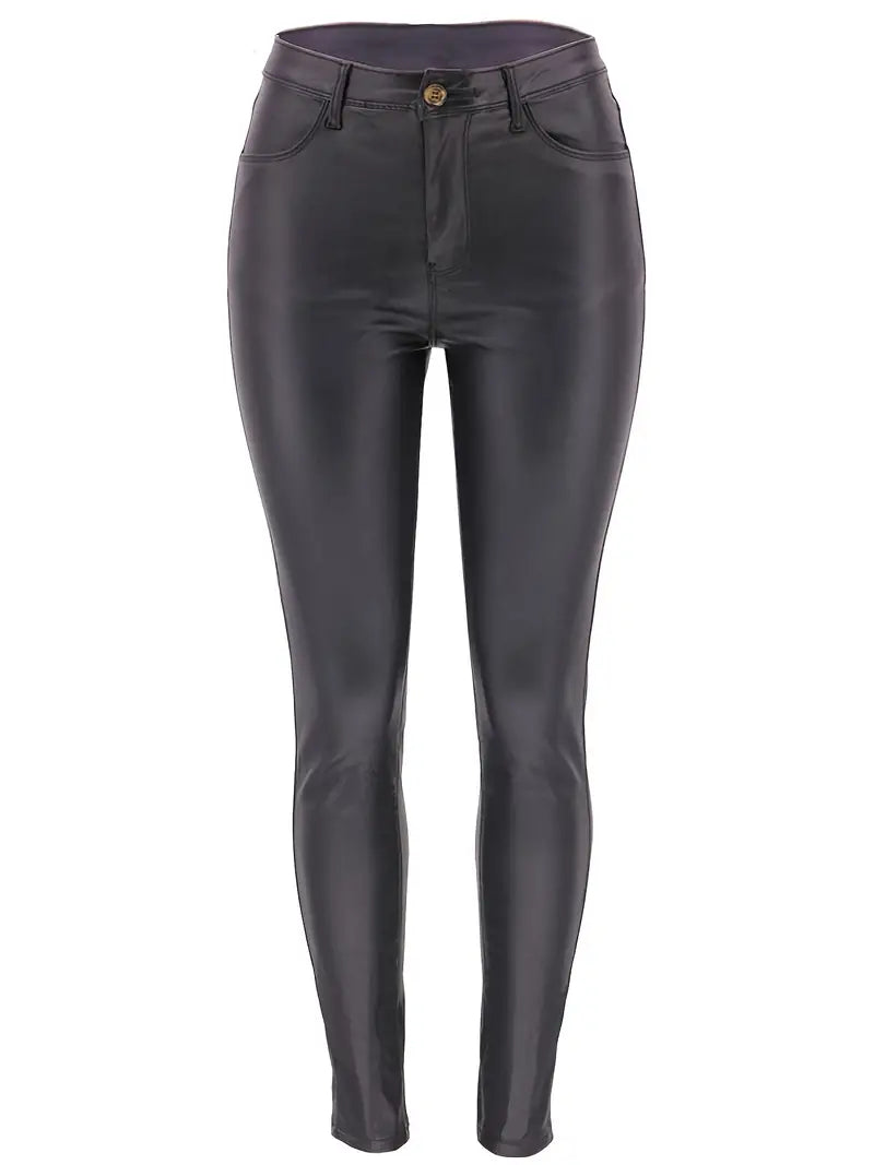 High Rise Skinny Fit Stretchy Faux Leather Denim Jeans