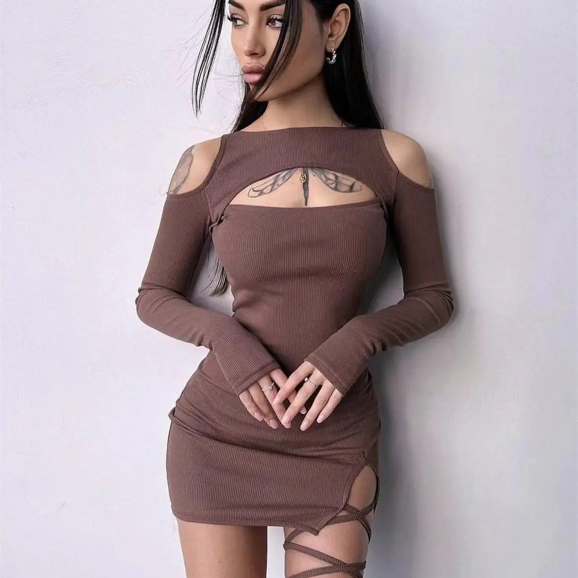 Women's Off-the-Shoulder Slim Fit Tied Sheath Dress