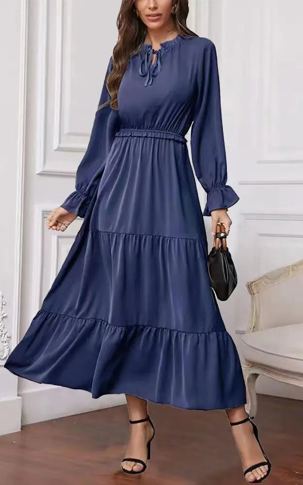 Summer Solid Color Long Sleeve Dress for Women