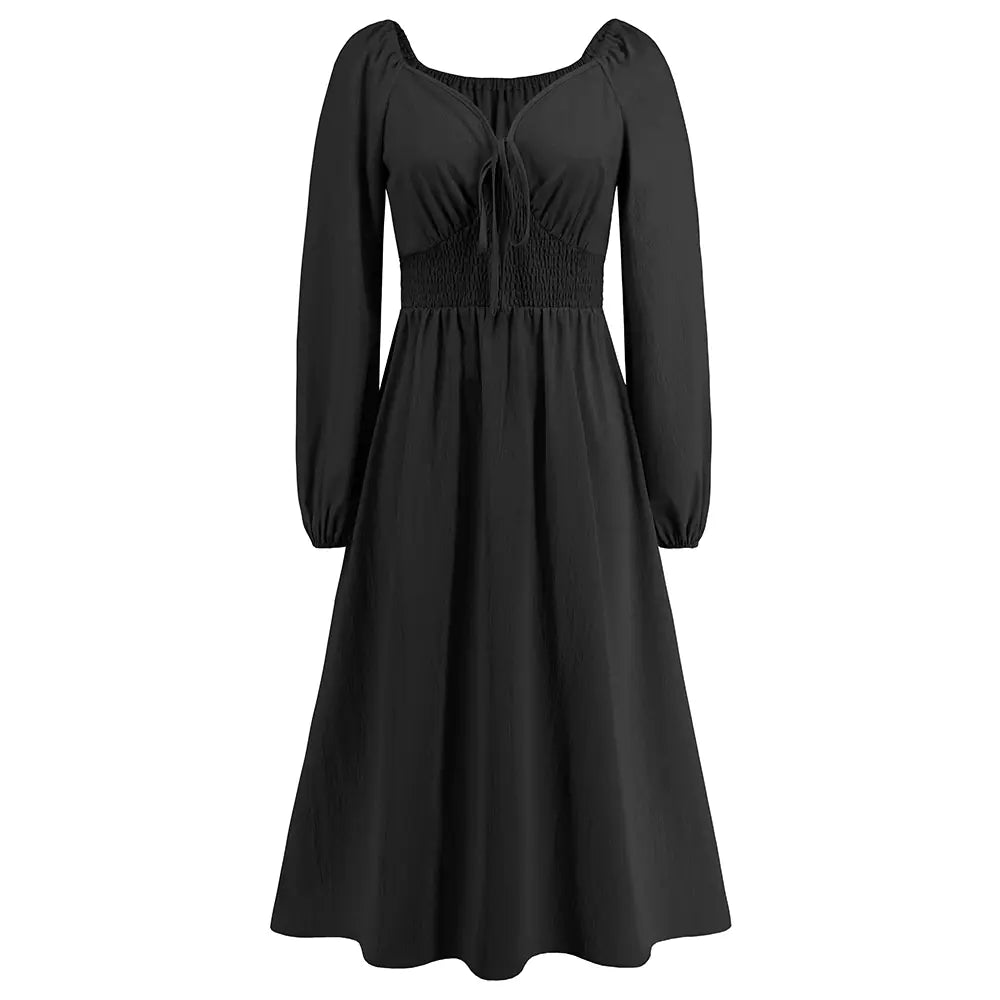 Elegant V-neck Slim-fit Long Sleeve Dress for Women