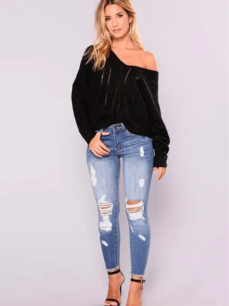 High Rise Ripped Cropped Skinny Jeans for Women