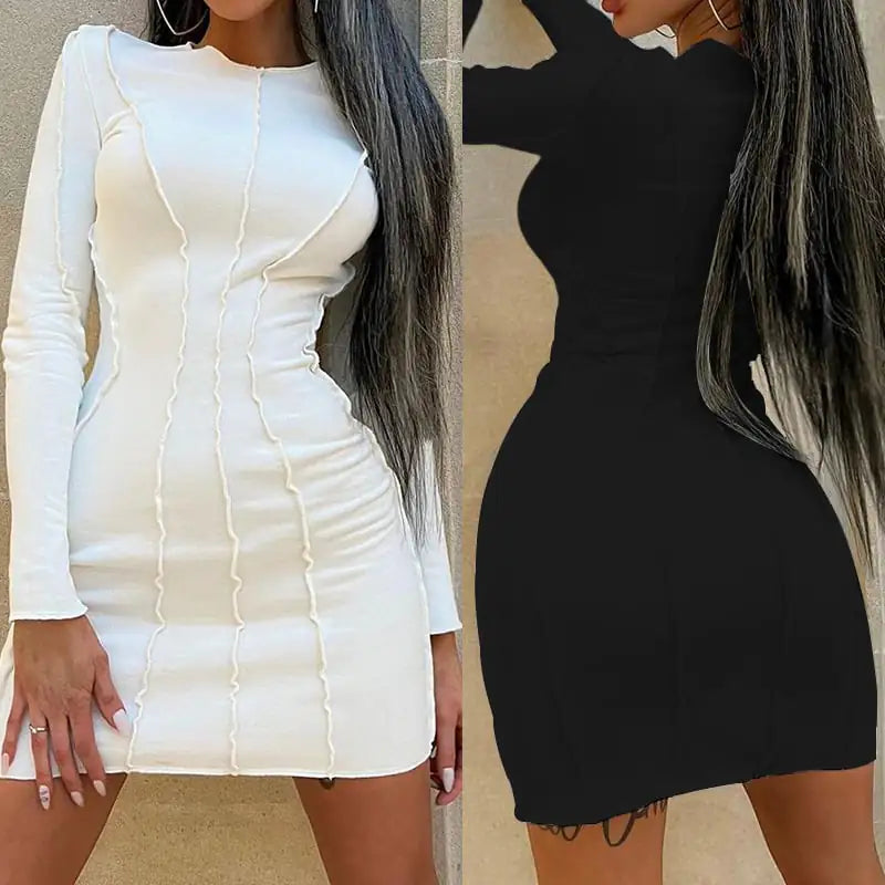 Solid Color Long Sleeve Narrow Dress for Women