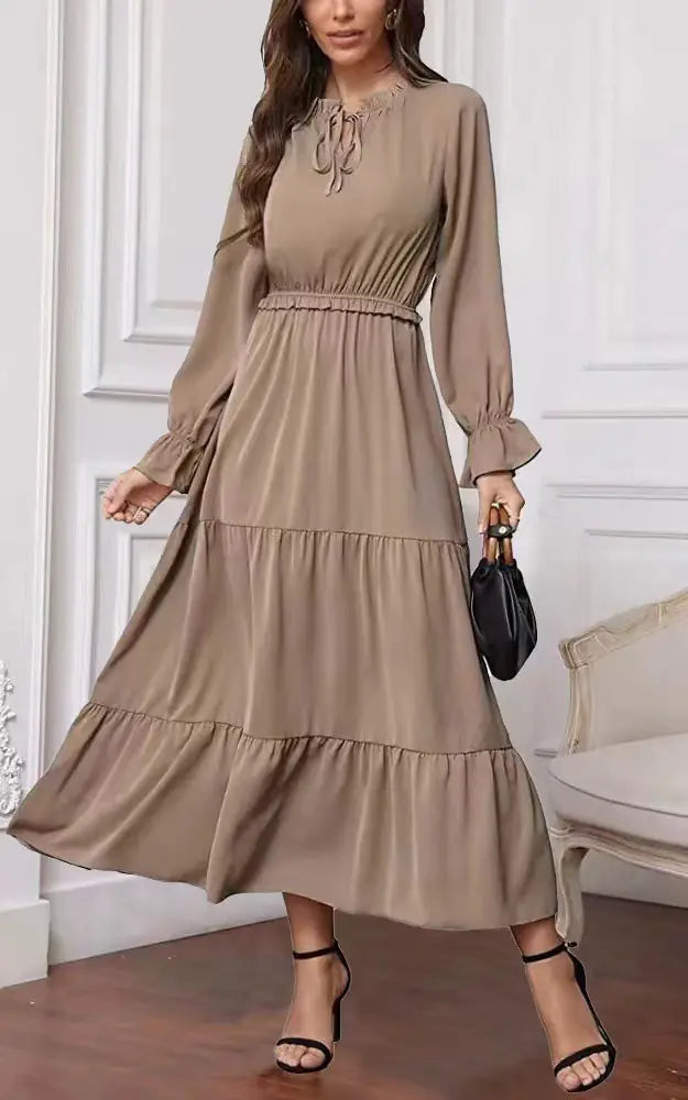 Summer Solid Color Long Sleeve Dress for Women
