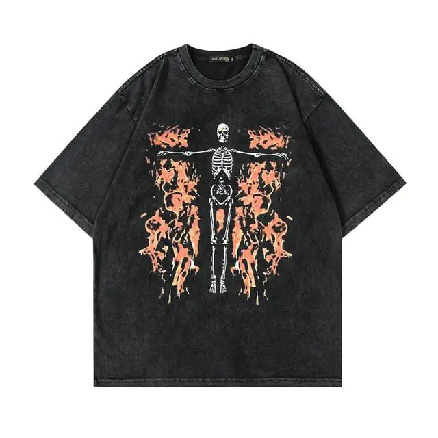 Retro Skull Graphic Cotton T-Shirt for Men