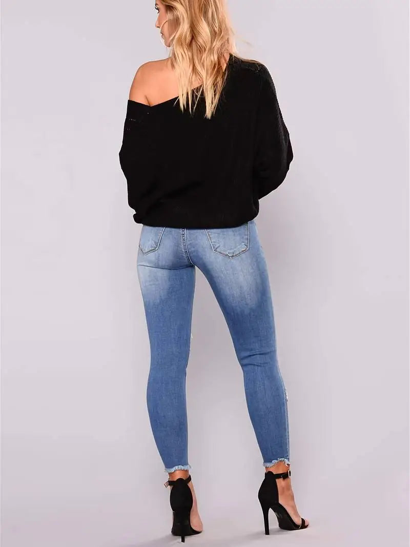 High Rise Ripped Cropped Skinny Jeans for Women