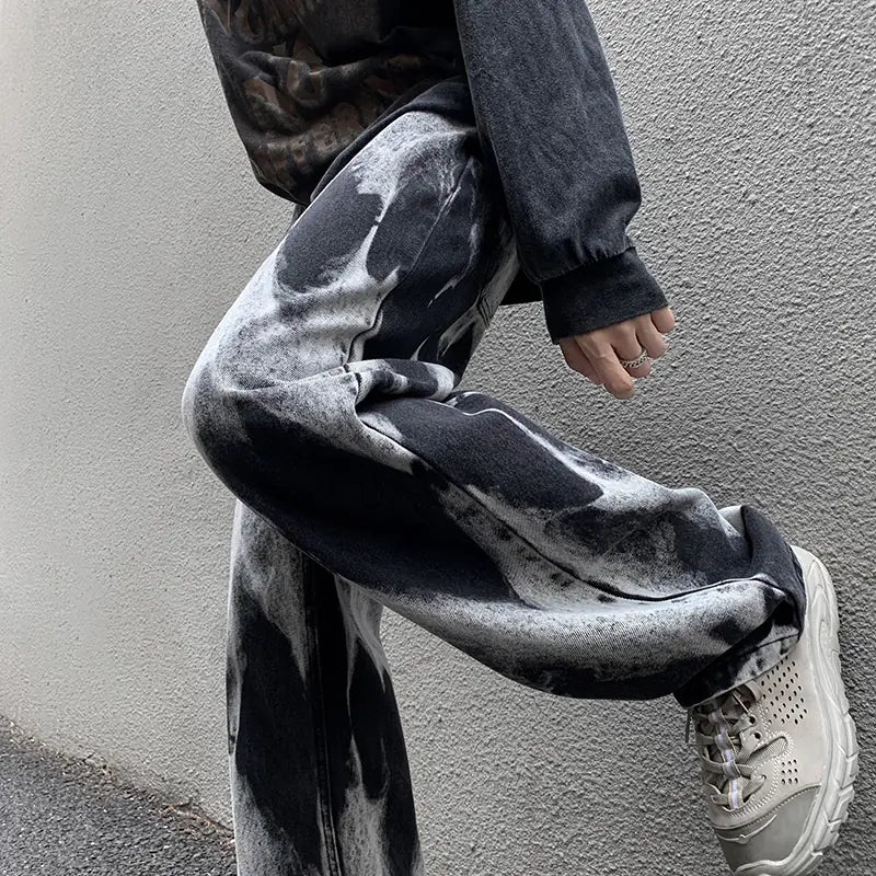 Men's High Street Tie-Dye Baggy Straight Denim Pants