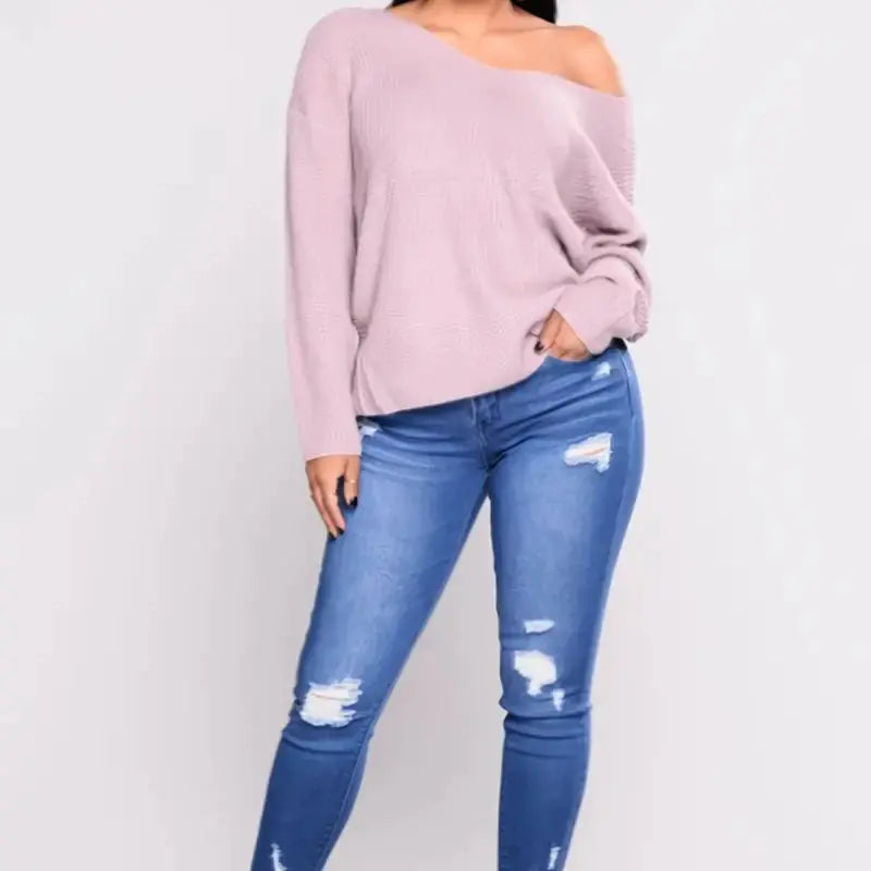 High Rise Ripped Skinny Jeans with Embossed Denim Look