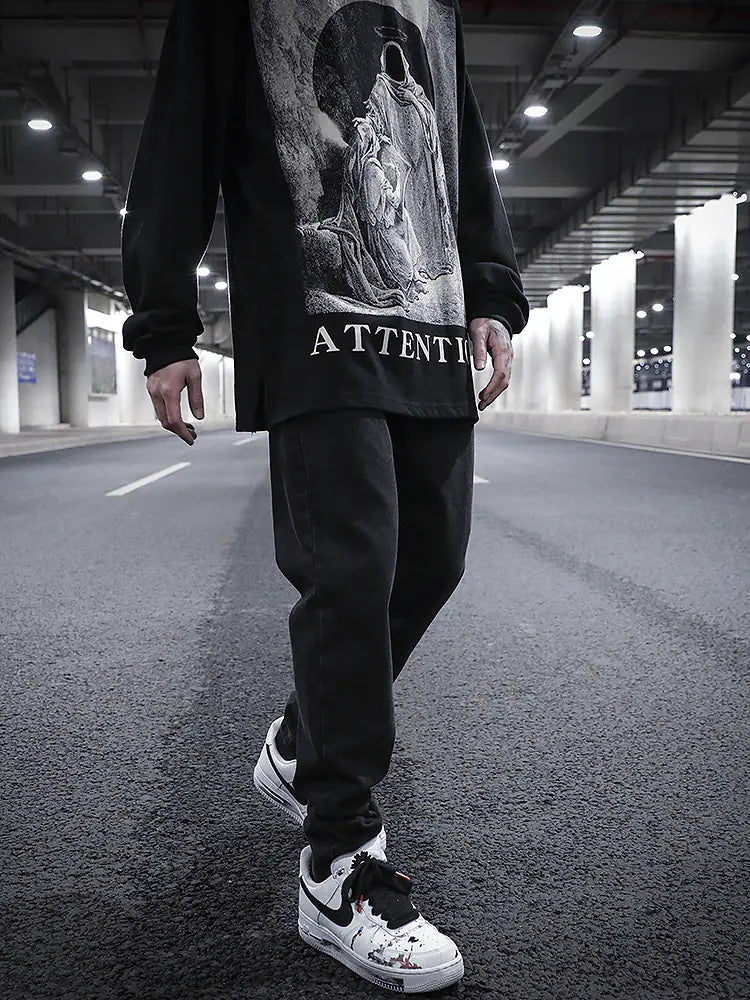 Washed Distressed Straight-Leg Fit Jeans