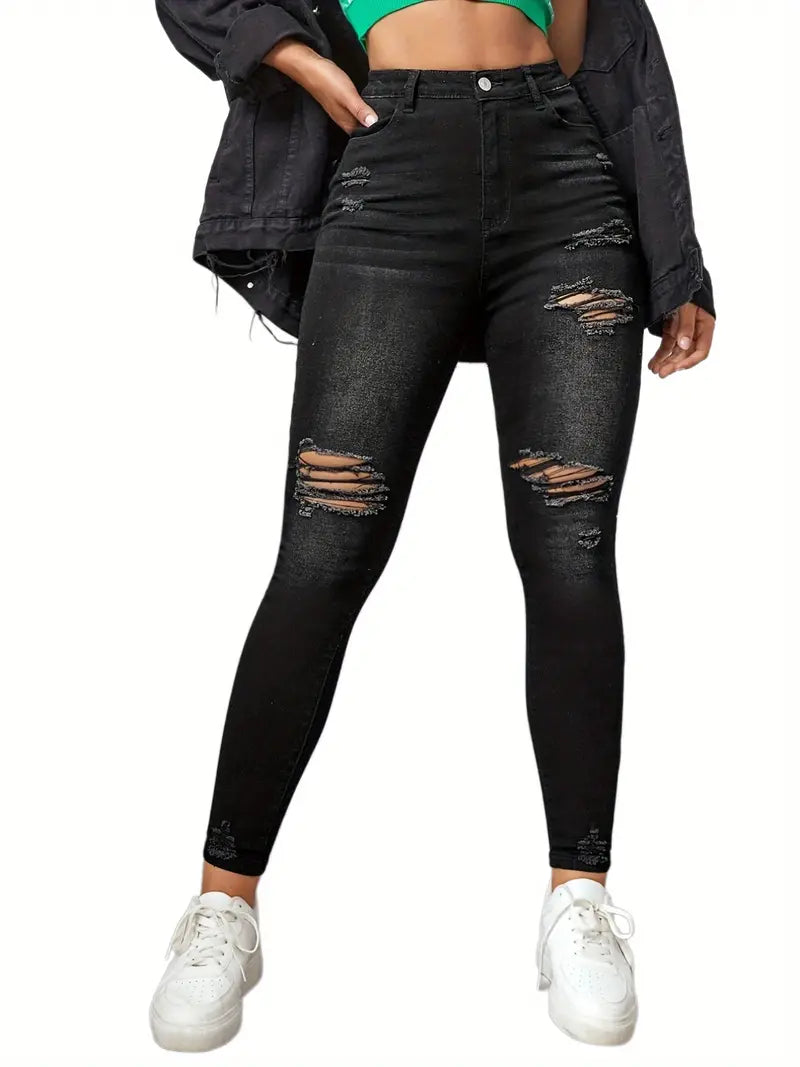 Black Ripped High-Rise Stretchy Denim Skinny Jeans