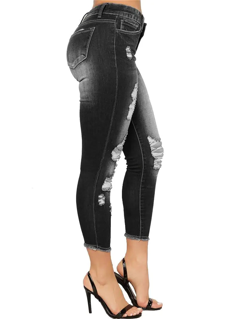 High Rise Ripped Cropped Skinny Jeans for Women