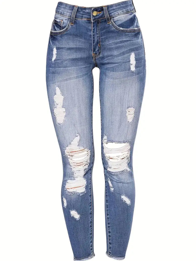 High Rise Ripped Cropped Skinny Jeans for Women
