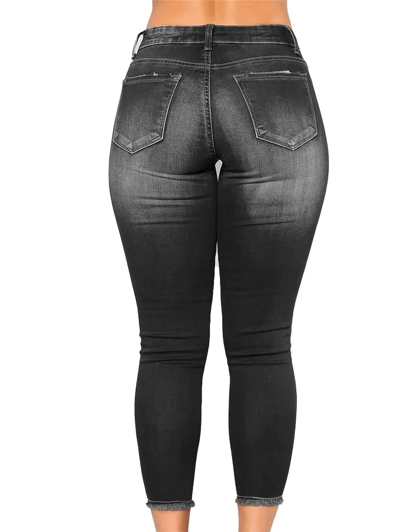 High Rise Ripped Cropped Skinny Jeans for Women