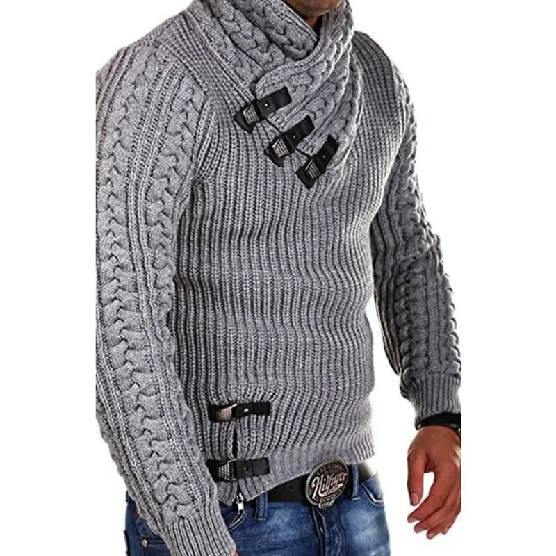 Men's Sweater with Long Sleeves and Leather Button