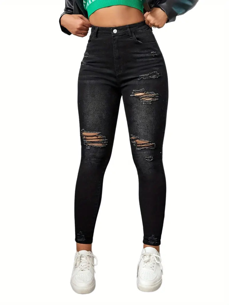 Black Ripped High-Rise Stretchy Denim Skinny Jeans