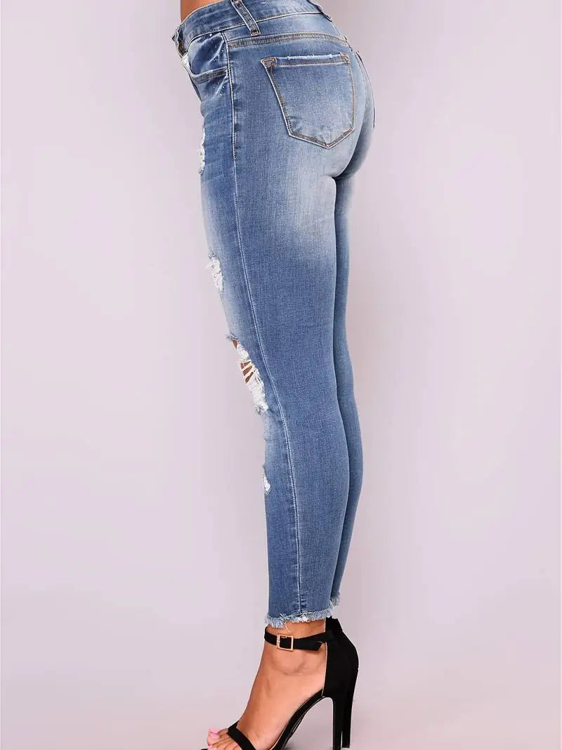 High Rise Ripped Cropped Skinny Jeans for Women