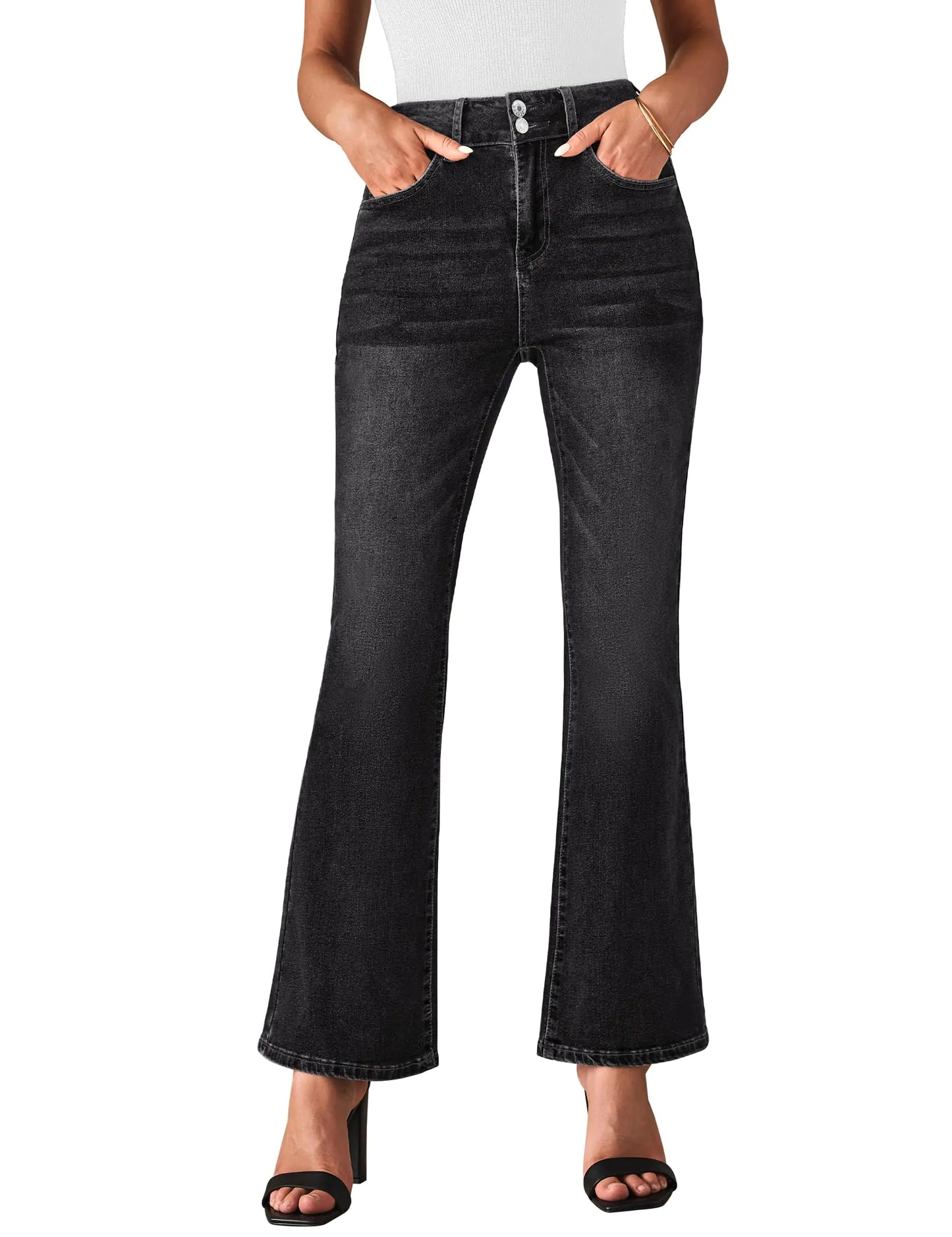luvamia Womens Jeans High Waist Jeans for Women Wide Leg Trouser Jeans for Women Womens Jeans Size 10 Wide Leg Pants Women Jeans Black Flare Jeans for Women Washed Black Medium Fits Size 8 / Size 10