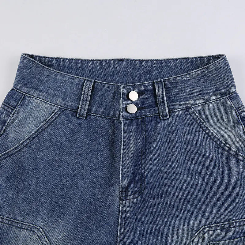 90s Vintage High Waist Baggy Cargo Jeans for Women