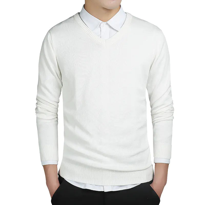 Men's Solid Color V-Neck Knit Sweater (Pullover Style)
