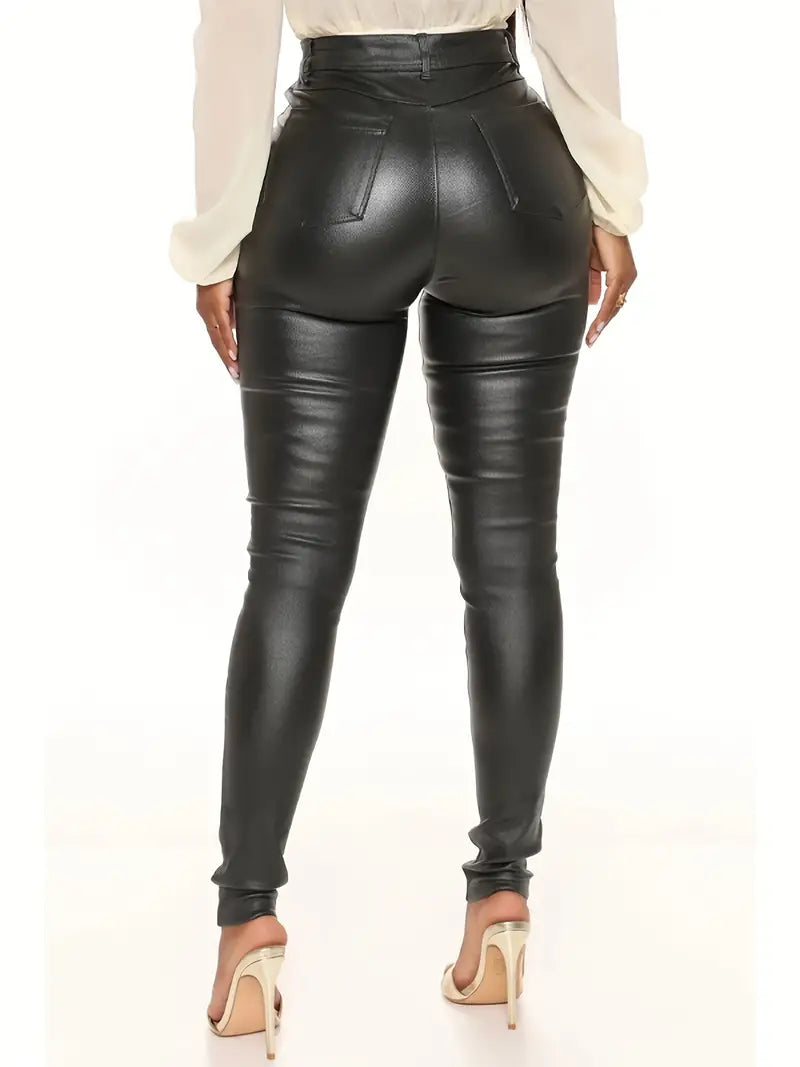 High Rise Skinny Fit Stretchy Faux Leather Denim Jeans