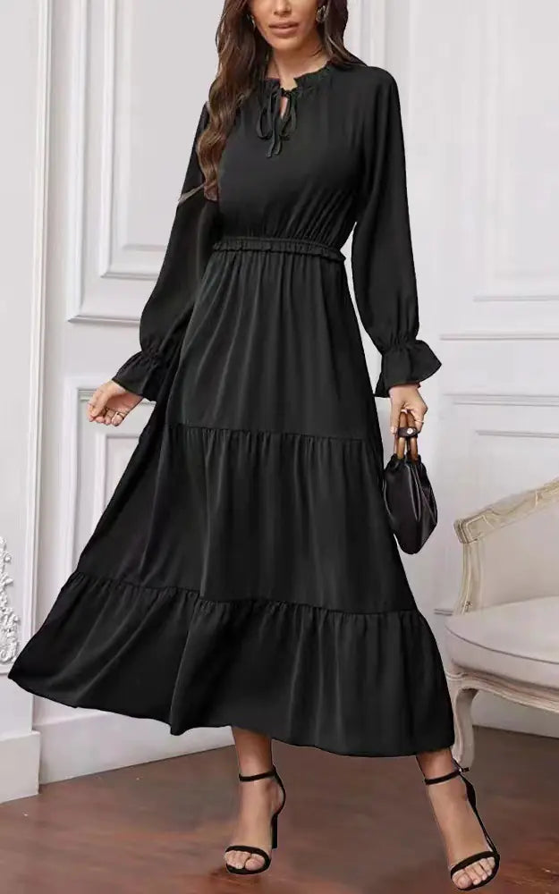 Summer Solid Color Long Sleeve Dress for Women