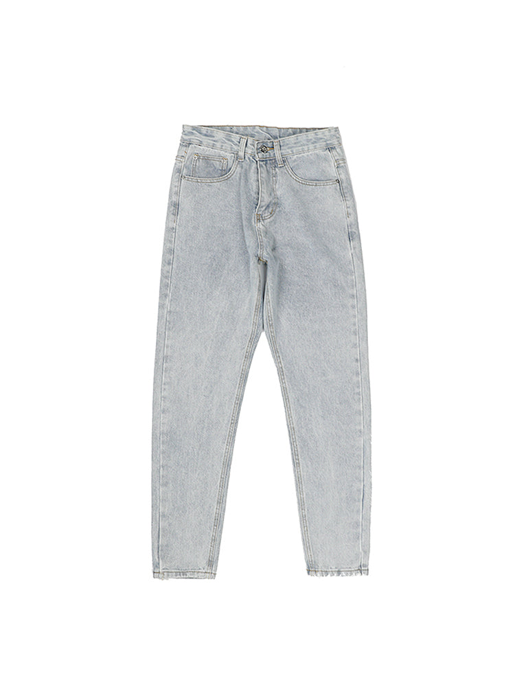 Washed Distressed Straight-Leg Fit Jeans