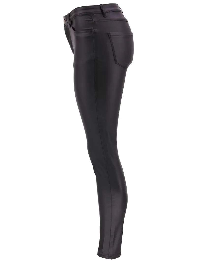 High Rise Skinny Fit Stretchy Faux Leather Denim Jeans