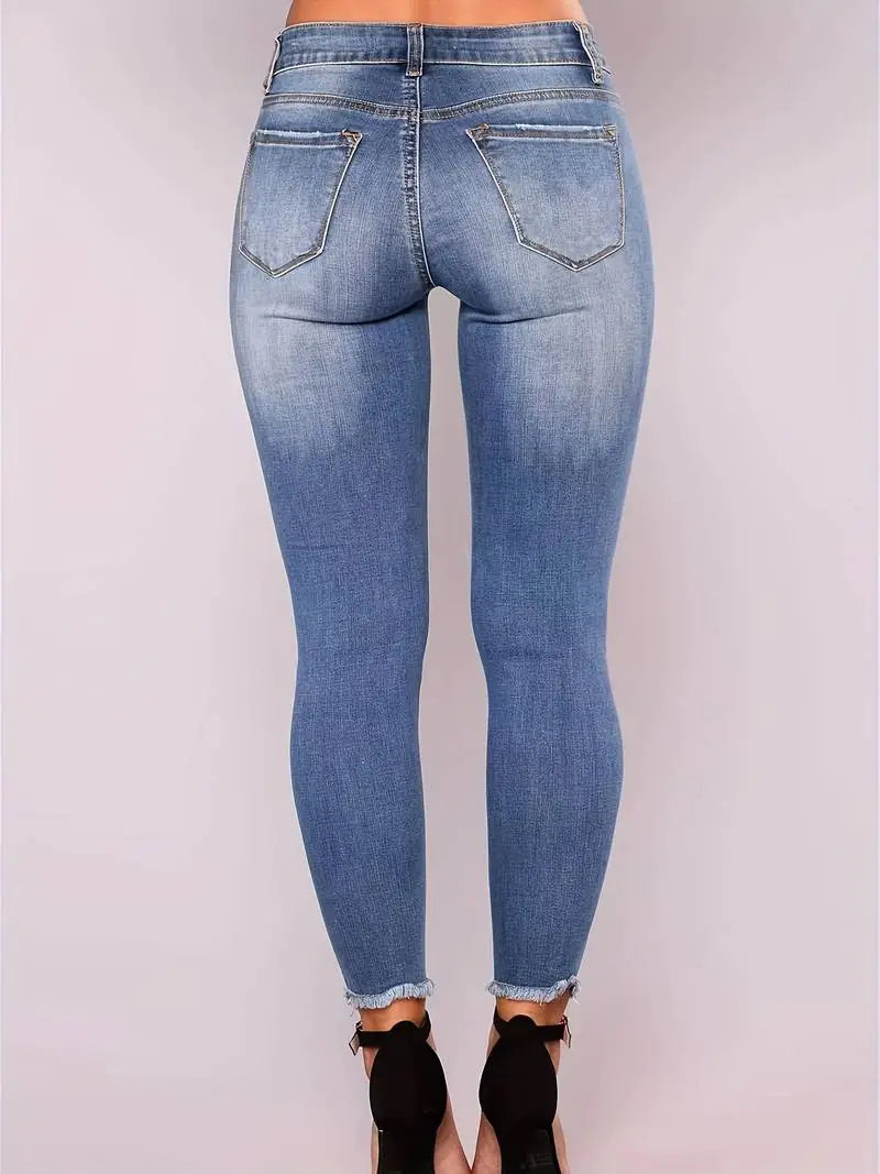 High Rise Ripped Cropped Skinny Jeans for Women