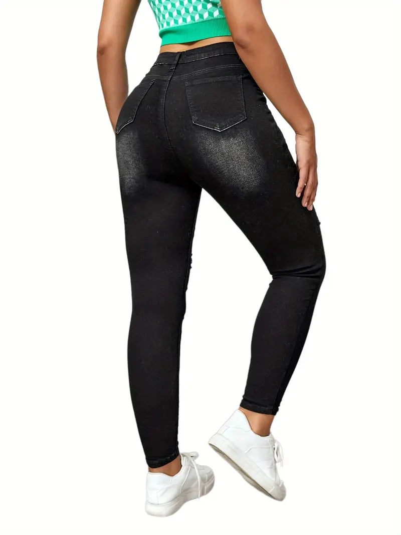 Black Ripped High-Rise Stretchy Denim Skinny Jeans