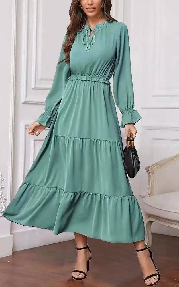 Summer Solid Color Long Sleeve Dress for Women