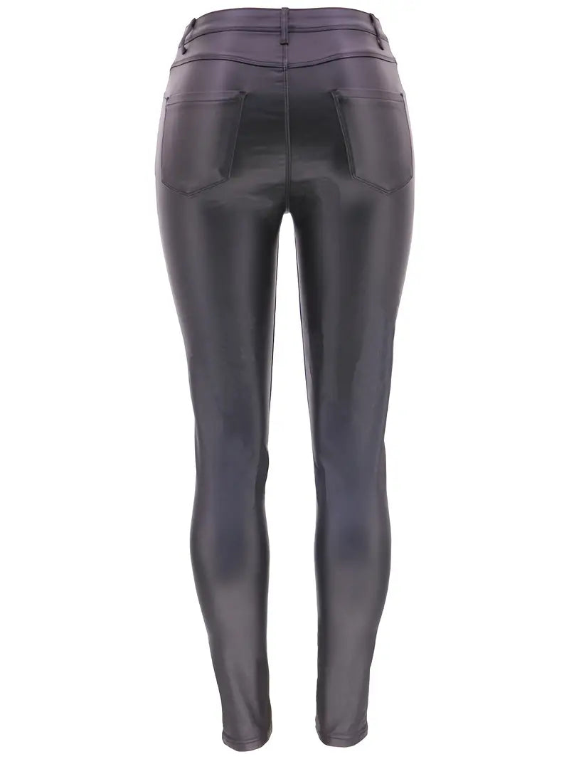 High Rise Skinny Fit Stretchy Faux Leather Denim Jeans