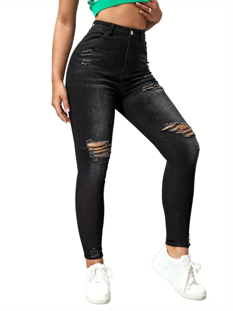 Black Ripped High-Rise Stretchy Denim Skinny Jeans