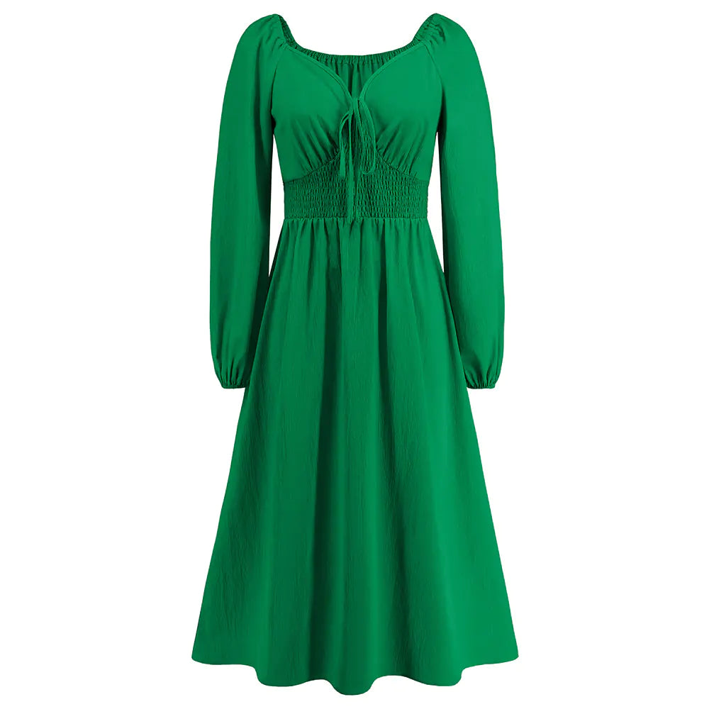 Elegant V-neck Slim-fit Long Sleeve Dress for Women