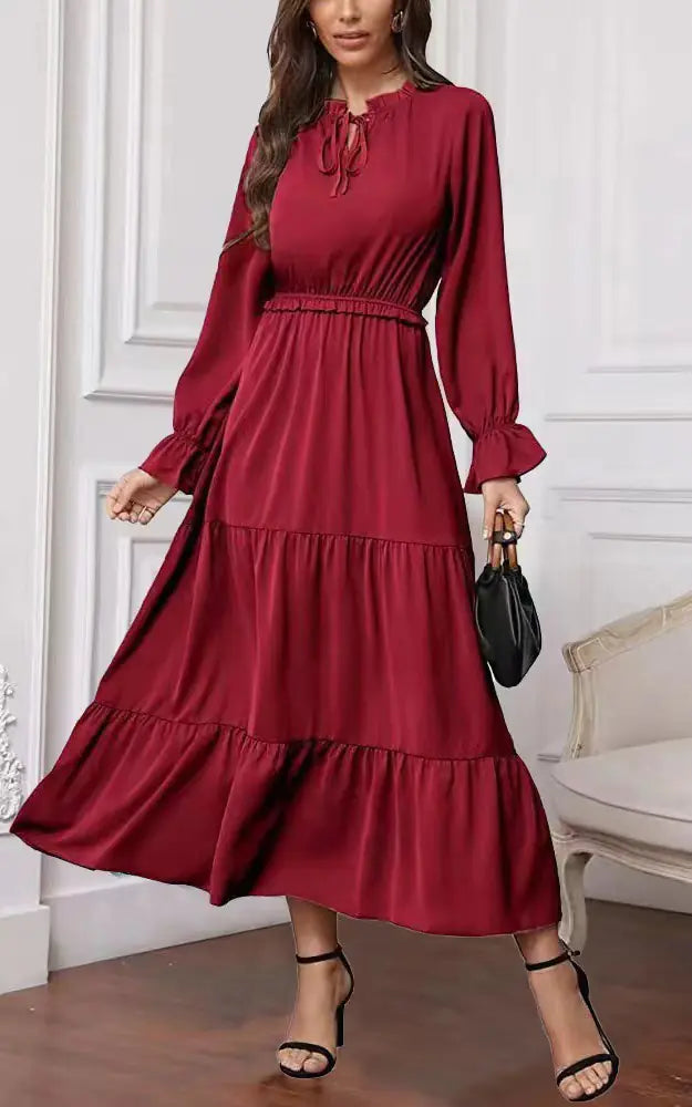 Summer Solid Color Long Sleeve Dress for Women