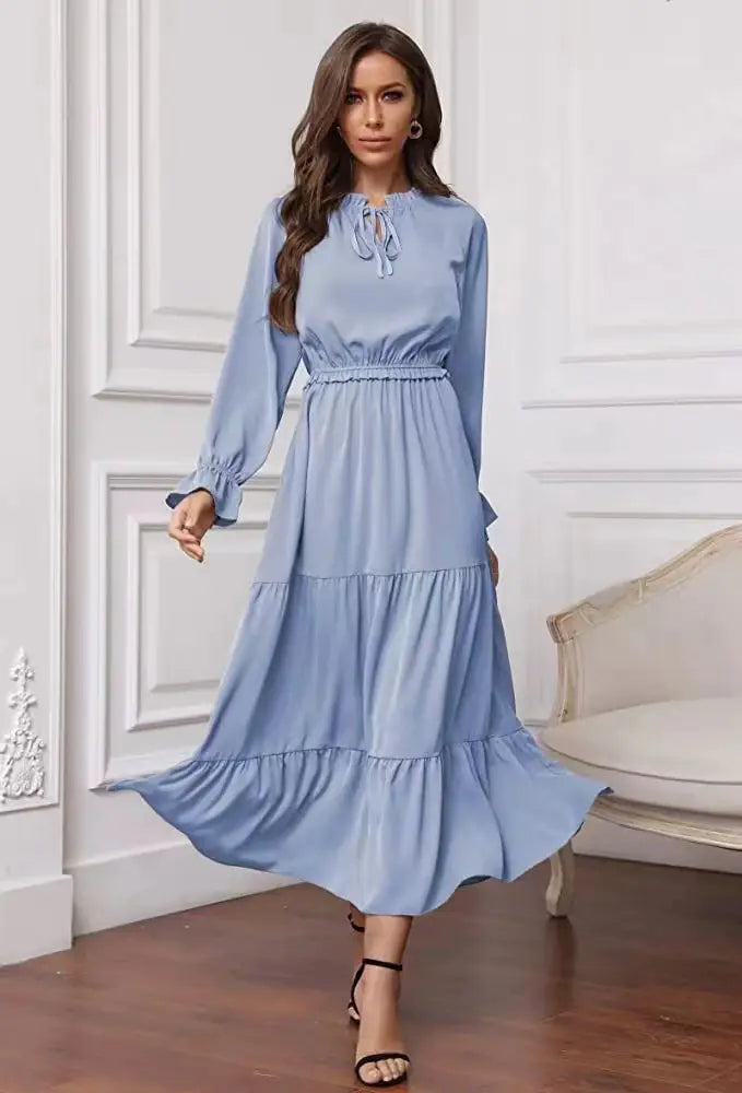 Summer Solid Color Long Sleeve Dress for Women