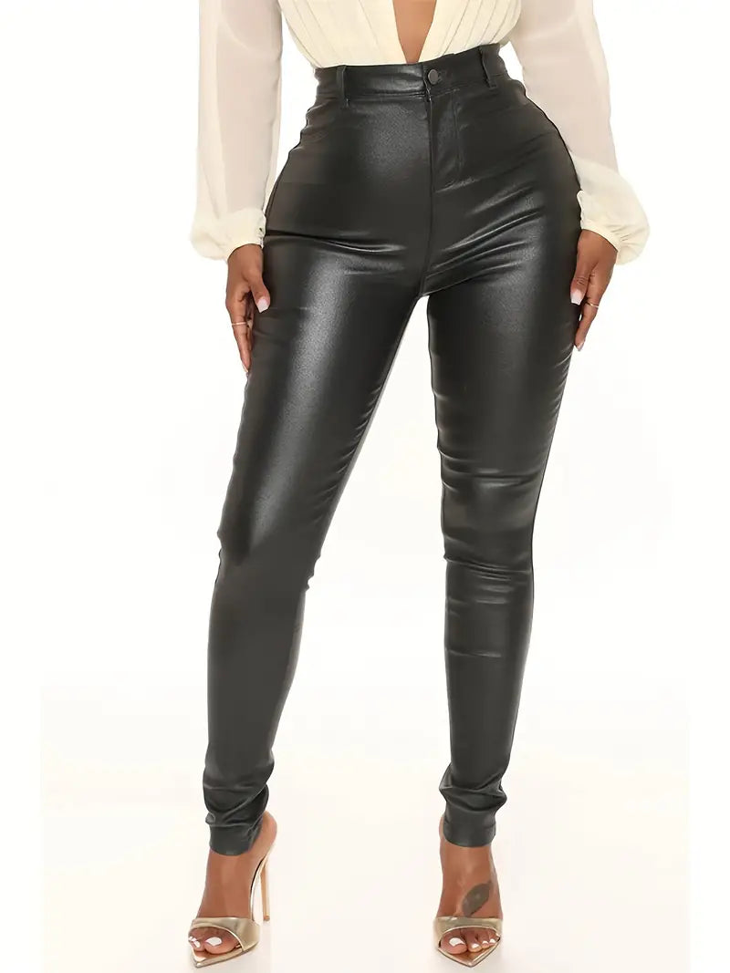 High Rise Skinny Fit Stretchy Faux Leather Denim Jeans