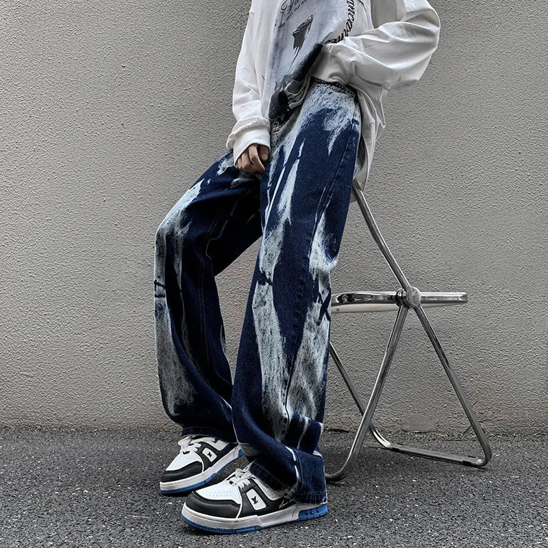 Men's High Street Tie-Dye Baggy Straight Denim Pants