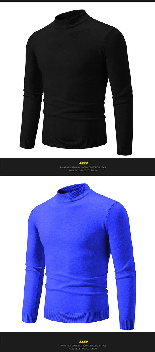 Men's Winter Solid Color Slim Fit Round Neck Sweater