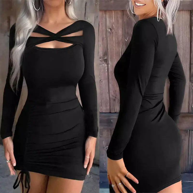 V-neck Long Sleeve Slim Fit Dress for Women
