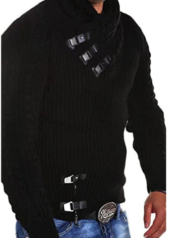 Men's Sweater with Long Sleeves and Leather Button