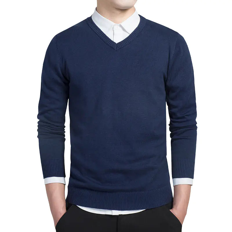 Men's Solid Color V-Neck Knit Sweater (Pullover Style)