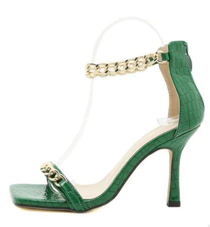 One Word Buckle Chain Stiletto High Heels for Women