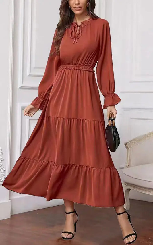 Summer Solid Color Long Sleeve Dress for Women