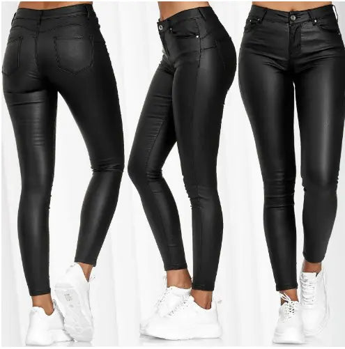 High Rise Skinny Fit Stretchy Faux Leather Denim Jeans