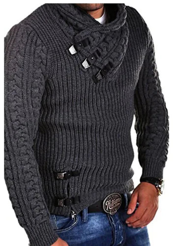 Men's Sweater with Long Sleeves and Leather Button