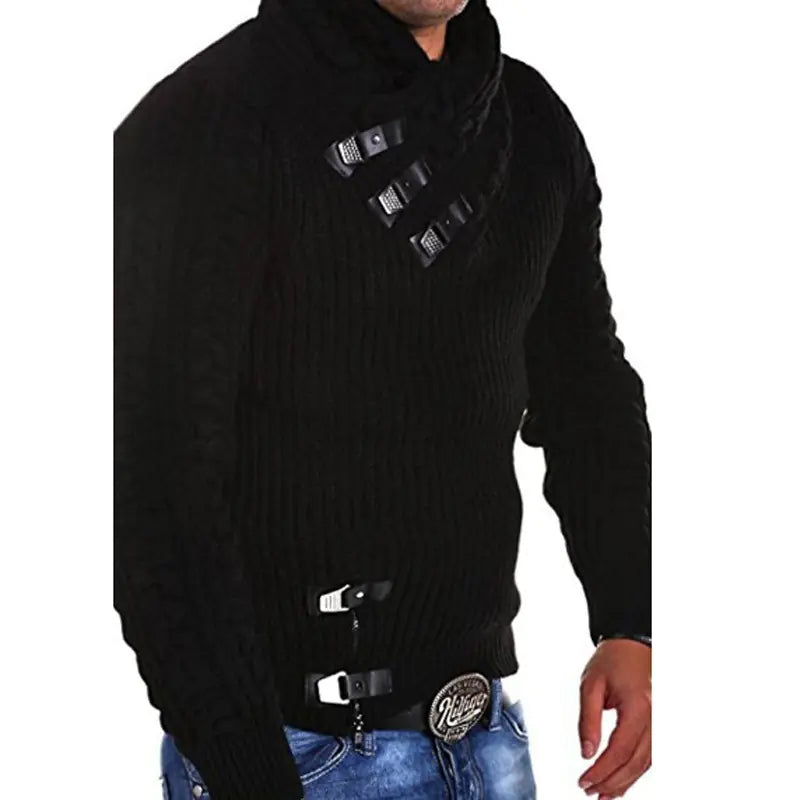 Men's Sweater with Long Sleeves and Leather Button