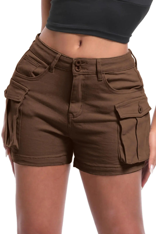 ELLEVEN Womens Cargo Shorts with Pockets Cargo Shorts for Women Cargo Shorts Women Women’s Cargo Shorts Short Shorts Cargo Shorts Y2K Womens Summer Shorts Brown Large