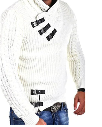 Men's Sweater with Long Sleeves and Leather Button