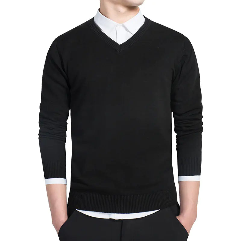Men's Solid Color V-Neck Knit Sweater (Pullover Style)