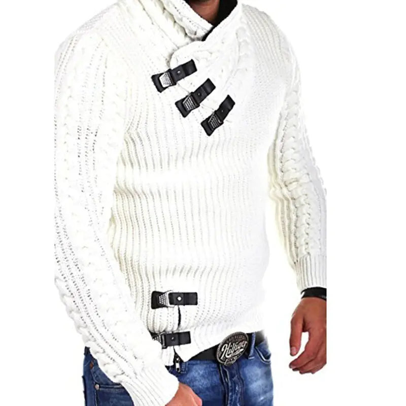 Men's Sweater with Long Sleeves and Leather Button